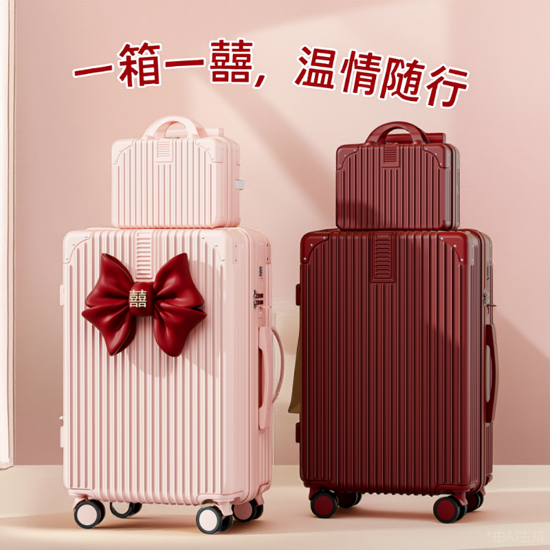 红色行李箱结婚陪嫁专用女方高级感加厚耐用24寸子母旅行密码箱子