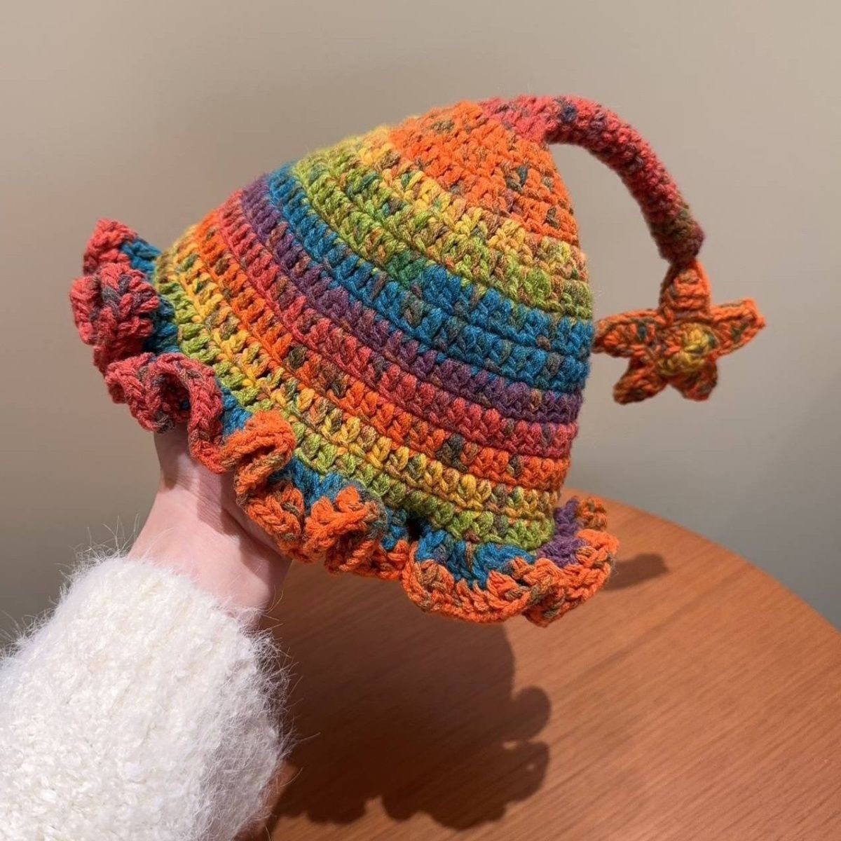 【成品】精灵帽毛花边虹花边毛线钩织成品出片女巫帽秋冬儿童,淘宝优惠券,粉丝福利购,淘宝优惠卷