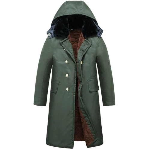 Длинное зеленое пальто, утепленная камуфляжная куртка, пуховик для работы