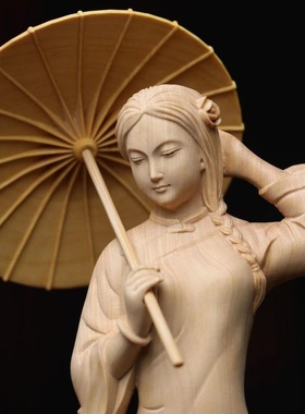 小叶黄杨木雕回娘家实木文玩摆件挂件古典美女家居雕刻新中式手工