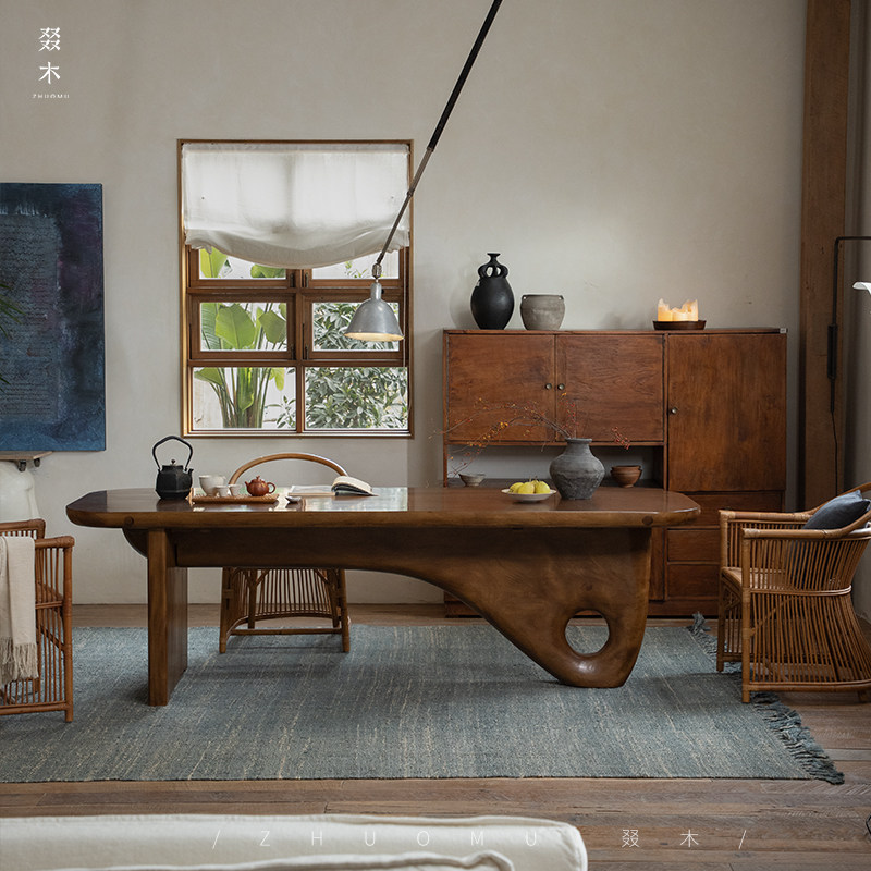 叕木|中古侘寂风全实木整板茶桌设计师创意民宿餐桌工作台书桌,淘宝优惠券,粉丝福利购,淘宝优惠卷
