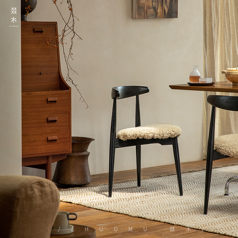 叕木|中古复刻\丹麦设计师餐椅法式复古风书房椅实木羊羔毛椅子,淘宝优惠券,粉丝福利购,淘宝优惠卷