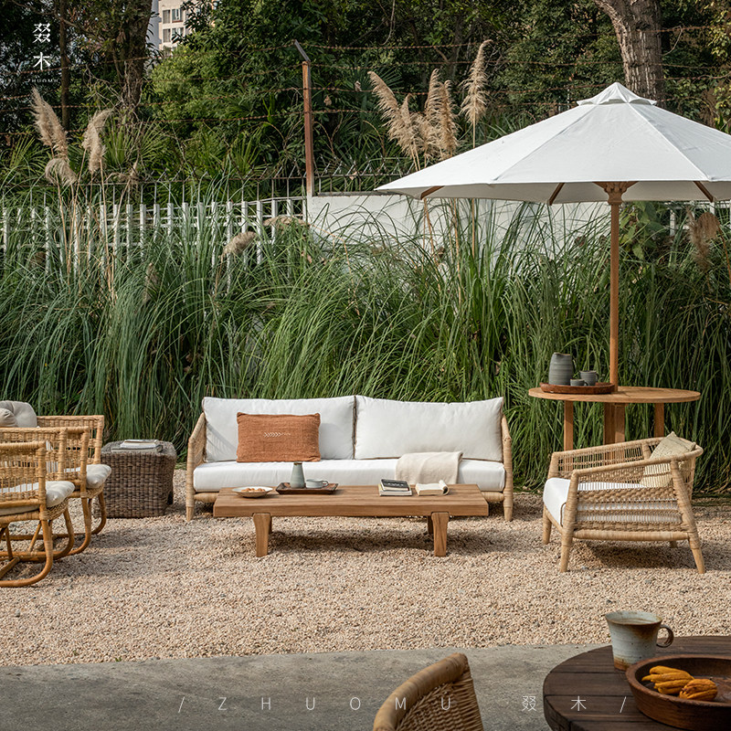 叕木|东南亚风户外庭院民宿柚木藤编休闲沙发茶几组合室外家具,淘宝优惠券,粉丝福利购,淘宝优惠卷
