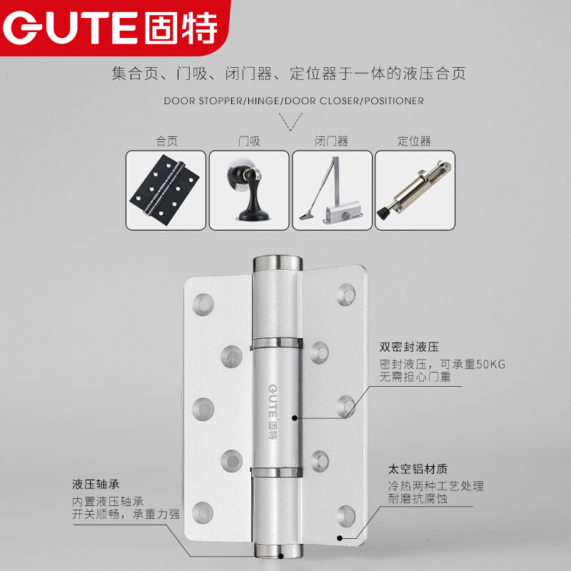 固特隐形门合页液压缓冲弹簧自动关门回弹定位铰链暗门荷叶闭门器-图2