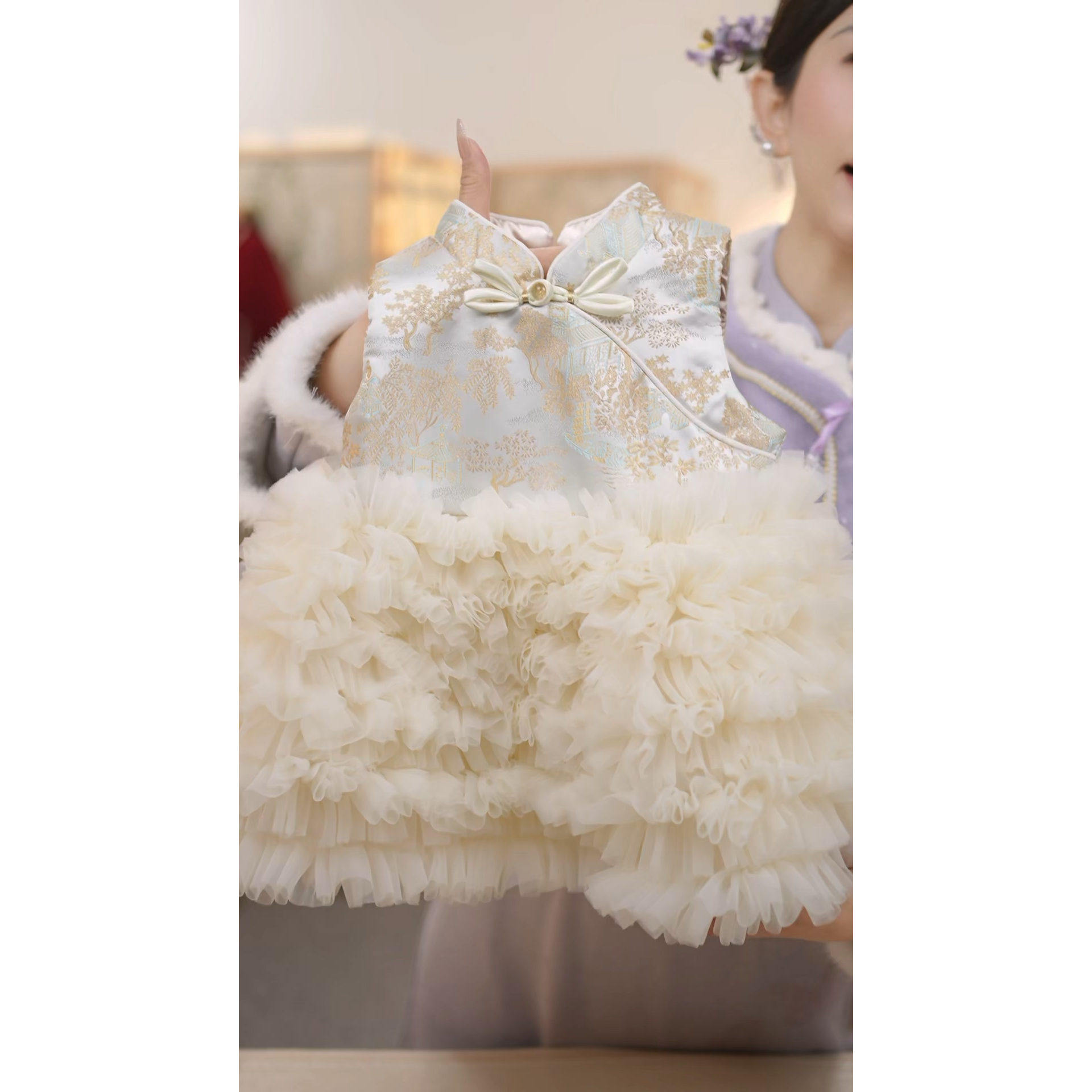 【南枝】SC869女童冬季新中式加绒国风马甲旗袍裙拜年服,淘宝优惠券,粉丝福利购,淘宝优惠卷