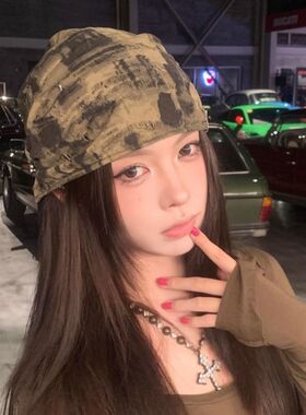 包头堆堆帽冷帽高级感扎染大头围女2025新款宽松保暖针织小众设计