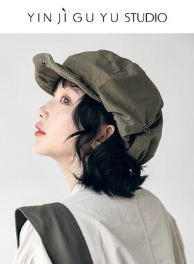 显脸设计师报童大头文艺帽子贝雷帽复古画家八角帽日系云朵帽潮