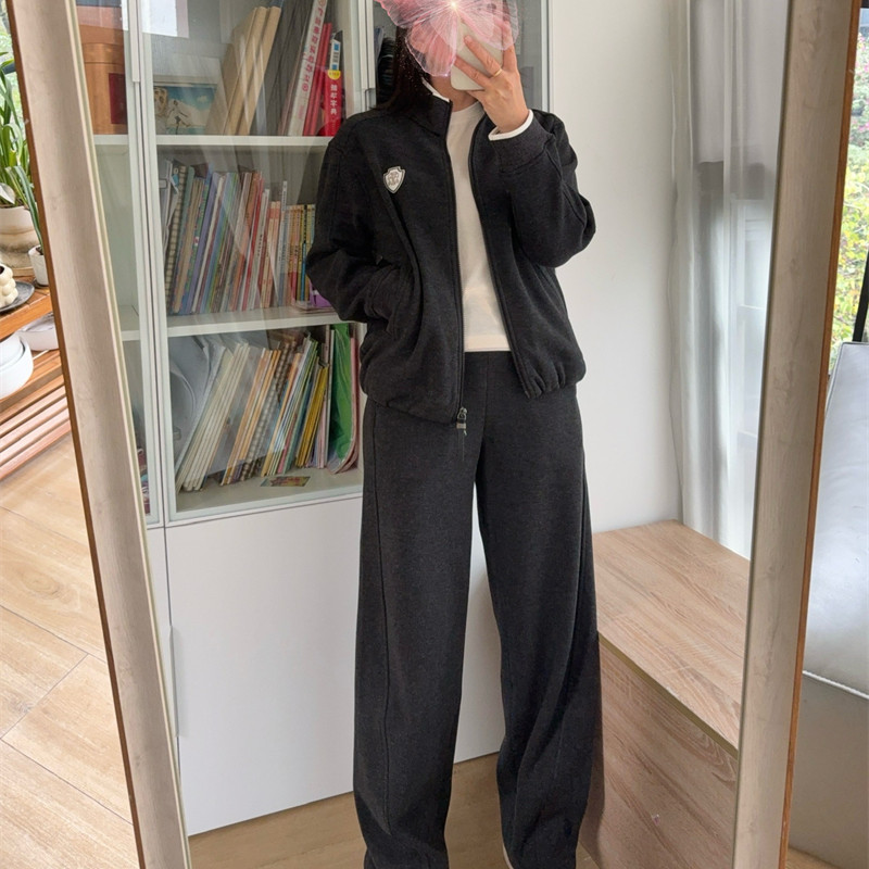 老钱风 低调轻奢BC高级灰拉链立领外套直筒裤运动套装,淘宝优惠券,粉丝福利购,淘宝优惠卷