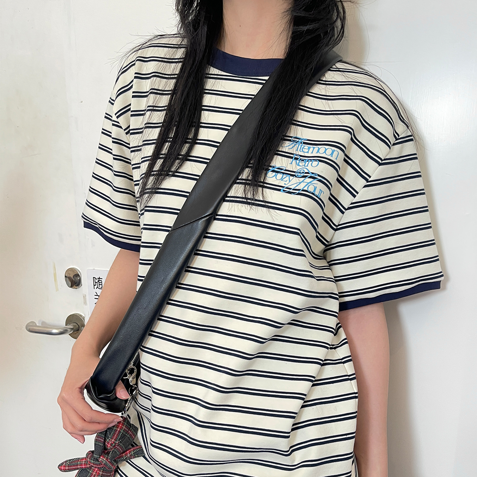 roaringwild a arch 咆哮野兽 圆领条纹国潮美式上衣短袖T恤男款 - 图2