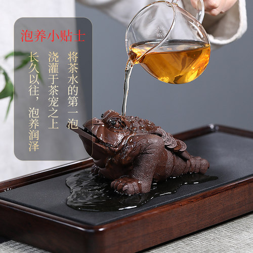宜兴紫砂茶具金蟾茶宠摆件招财 纯手工大号可养精品茶玩蟾蜍 - 图2