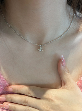 Balbina小土星珍珠项链单颗mini平面珍珠吊坠锁骨链