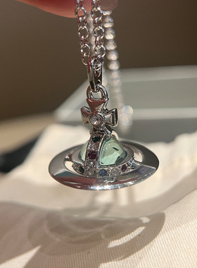 中号薄荷绿orb项链立体土星链条镶钻星球飞行士时尚首饰