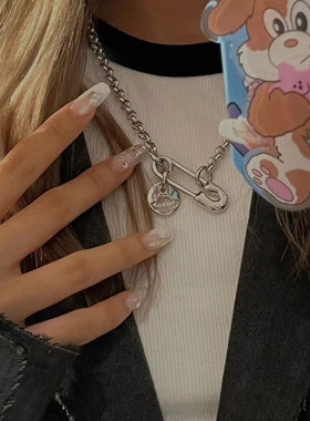 大别针项链回形针链条吊坠爆款男女同款粗项链