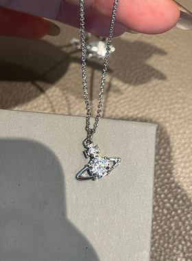 新款雷娜项链经典亮面单钻小土星