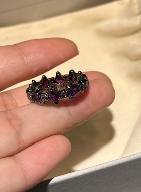 爆闪紫钻横卧连体多土星戒指枪黑色串联土星情侣指环