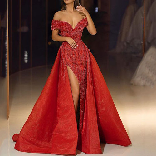 grand display sexy long skirt trailing banquet evening gown - 图0