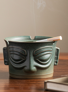 陶瓷烟灰缸带盖防飞家用