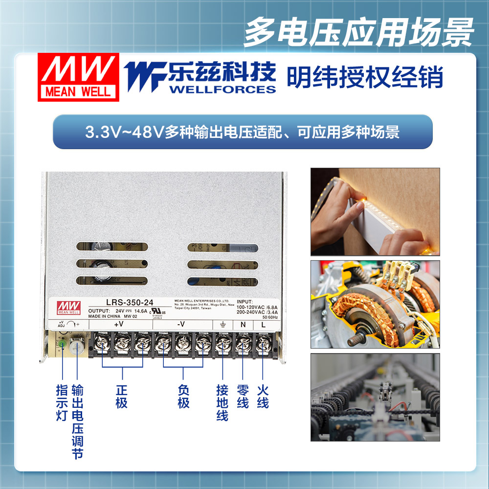 明纬24V电源350W LRS-350-24 直流开关稳压220V转24VDC台湾品牌 - 图0