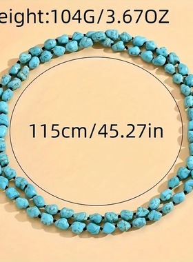 新中式优化绿松石原石随形毛料双层项链毛衣链锁骨链跨境小清新