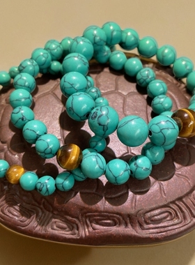 藏式民族风优化绿松石佛珠手串单圈手链天然黄玛瑙手持念珠