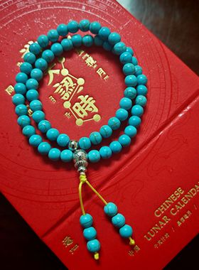 藏式民族风优化绿松石佛珠双层手串6mm女士双圈手链新中式禅配饰