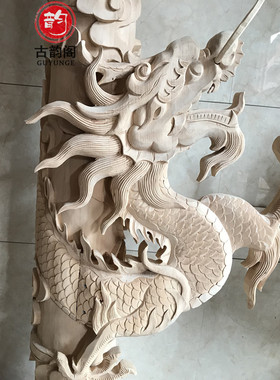 圆柱寺庙手工东阳木雕