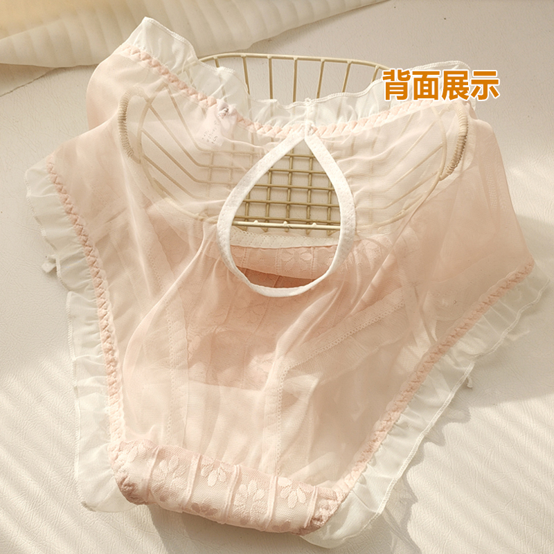 大码内裤女胖mm日系甜美柔软蕾丝透明网纱性感中腰蝴蝶结镂空短裤,淘宝优惠券,粉丝福利购,淘宝优惠卷