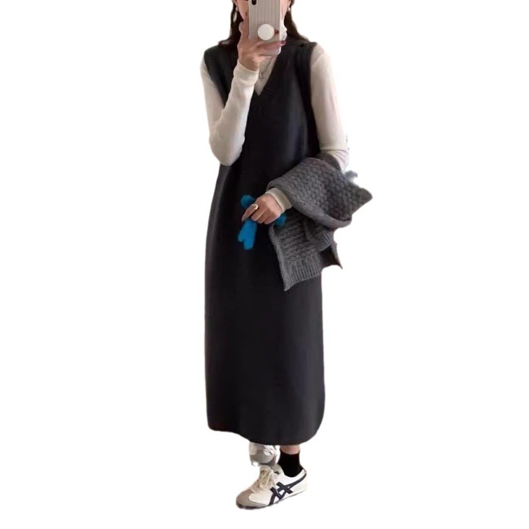 长款领毛衣裙女秋冬新款慵懒风宽松简约气质软糯针织背心连衣裙,淘宝优惠券,粉丝福利购,淘宝优惠卷