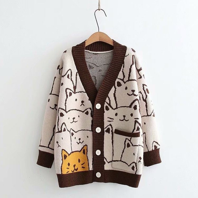 日系卡通毛衣外套女秋冬新款宽松慵懒风可爱针织开衫外搭上衣,淘宝优惠券,粉丝福利购,淘宝优惠卷