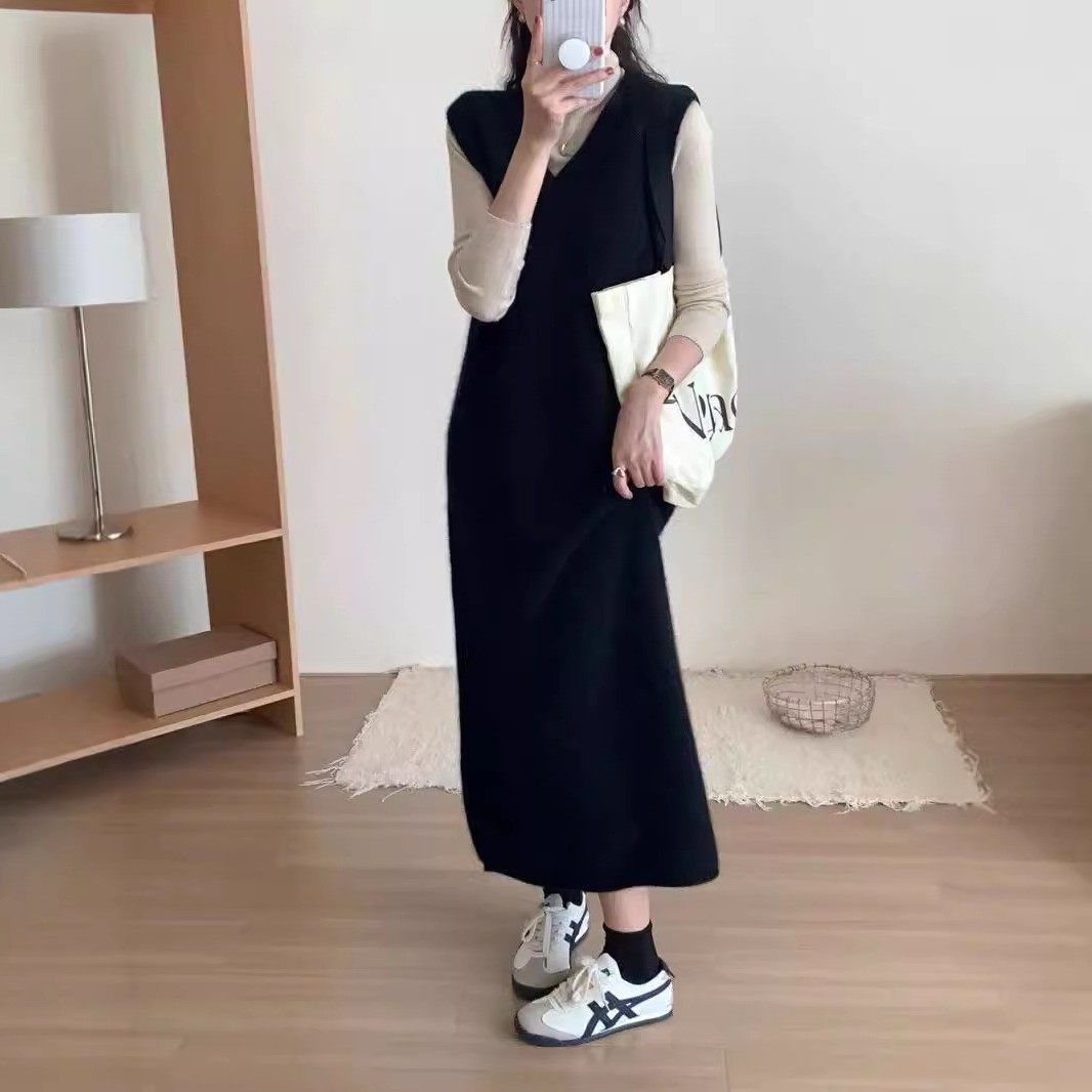 长款领毛衣裙女秋冬新款慵懒风宽松简约气质软糯针织背心连衣裙,淘宝优惠券,粉丝福利购,淘宝优惠卷