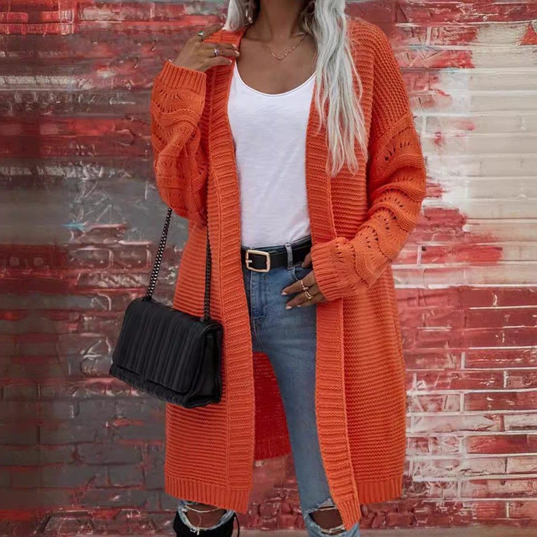 新款毛衣亚马逊长款开衫纯色欧美女式针织开衫中长款外贸女装,淘宝优惠券,粉丝福利购,淘宝优惠卷