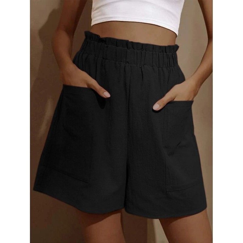 年亚马逊新款 欧美女士棉麻花苞高腰短裤 时尚大码阔腿休闲短,淘宝优惠券,粉丝福利购,淘宝优惠卷