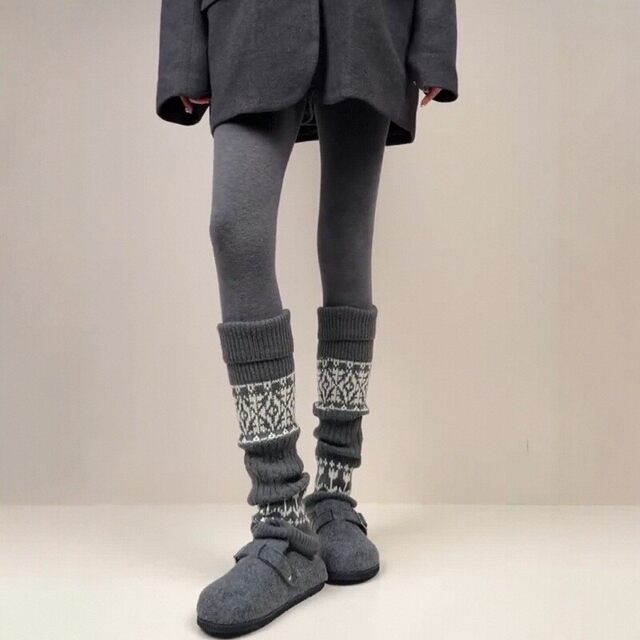 Fair Isle Socks Pile Socks Women's Autumn and Winter Pantyhose Thickened Warm Long Leg Sleeves Slimming Girls' Calf Socks