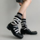 Early autumn wear niche double layer wear high-end lazy striped color matching retro fake two-piece pile socks mid-calf socks
