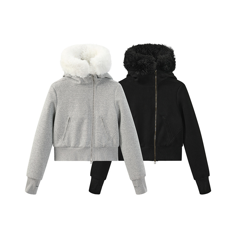 CATTEE美式复古毛绒内胆毛领棉服外套女冬季2025新款短款修身 - 图3