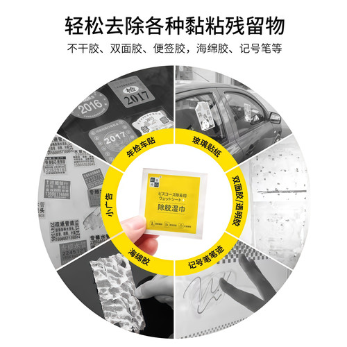 除胶湿巾清除不干胶汽车粘胶除胶剂家用去除双面胶玻璃胶印清洁剂 - 图0