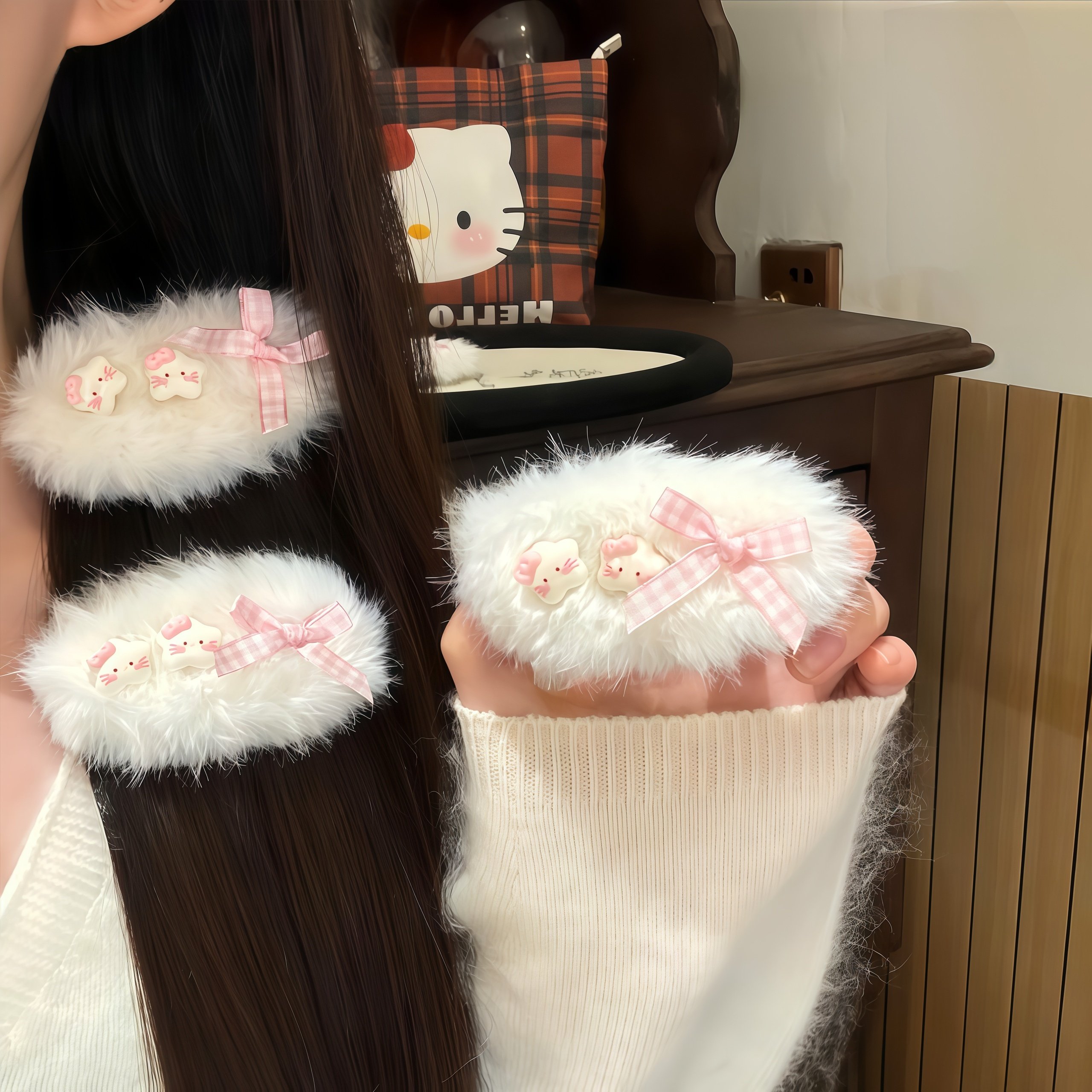 可爱毛绒猫发夹秋冬毛茸茸星星卡通发卡少女甜美发饰刘海毛绒夹,淘宝优惠券,粉丝福利购,淘宝优惠卷