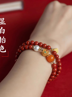 可火烧还原高含量原矿朱砂手串紫金砂帝王红砂六字真言手串手链