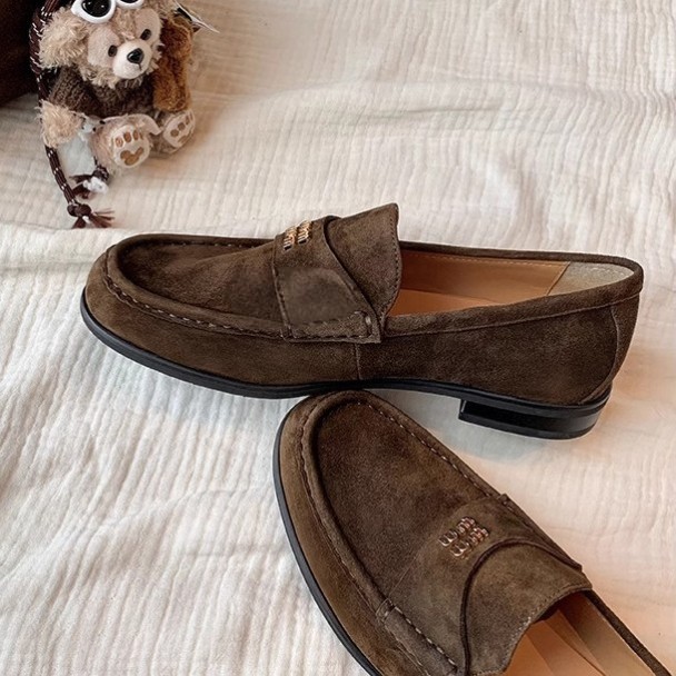 2026早春新款真皮复古反绒皮乐福鞋女平底一脚蹬懒人鞋百搭小皮鞋,淘宝优惠券,粉丝福利购,淘宝优惠卷