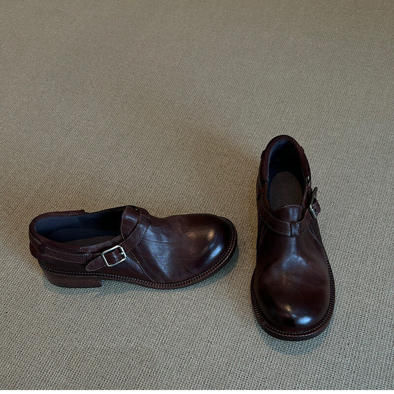 2026早春款真皮复古英伦风圆头粗跟单鞋女金属扣乐福鞋百搭深口鞋,淘宝优惠券,粉丝福利购,淘宝优惠卷