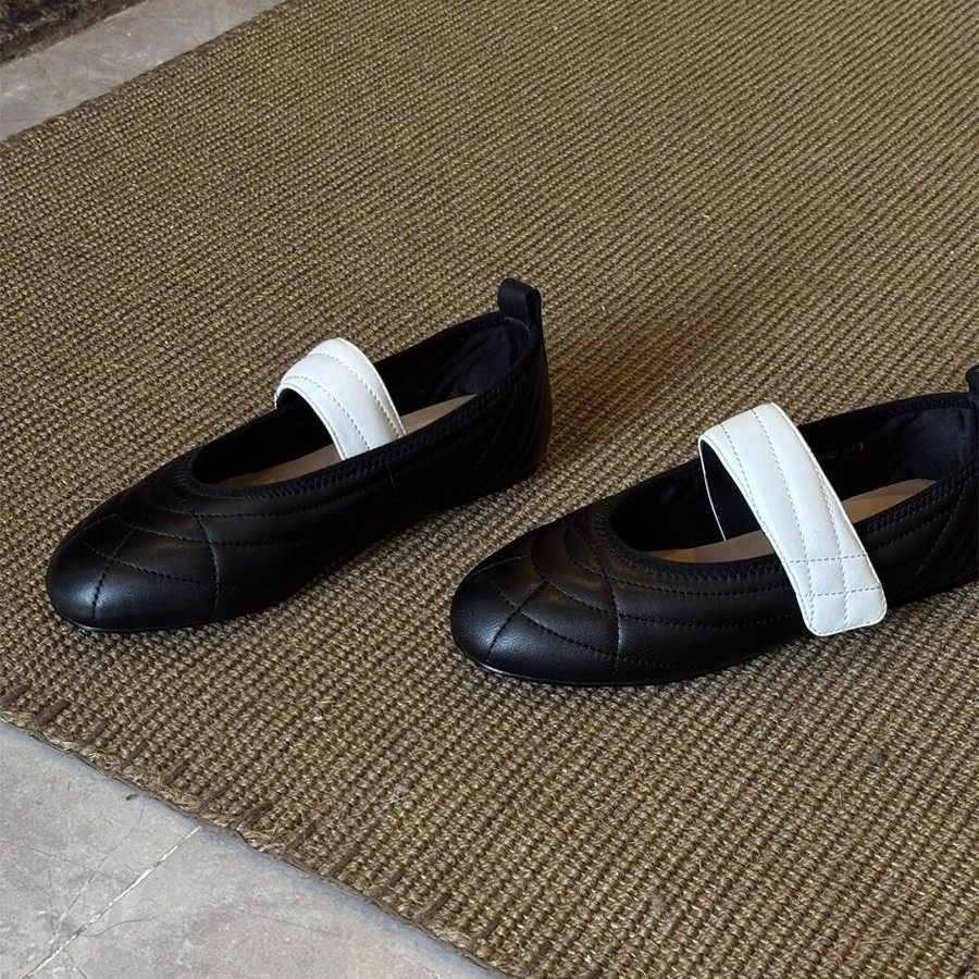 2026早春款法式复古风羊皮玛丽珍鞋女魔术贴拼色平底芭蕾舞鞋百搭,淘宝优惠券,粉丝福利购,淘宝优惠卷