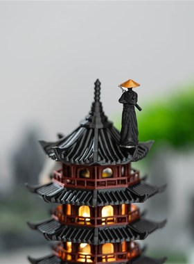 优选带灯宝塔中式古风庭院建筑模B型水陆景观水族鱼缸假山盆景造