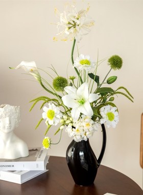 优选欧式高级设计款轻奢仿真花z百合花插花套装客厅餐桌装饰花摆