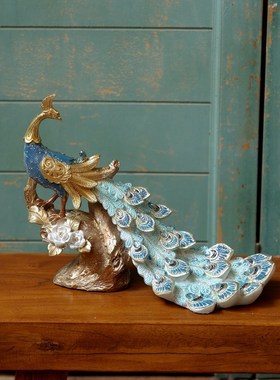 新款欧式创意工艺l孔雀酒柜装饰品玄关电视柜现代东南亚风格家居