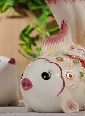 精选欧式维多利亚陶o瓷金鱼摆饰高档家居结婚金鱼装饰摆设新房乔