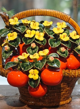 陶瓷水果荔枝花篮手工礼品摆件