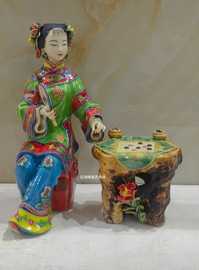 陶瓷仕女琴棋书画乐器培训摆件