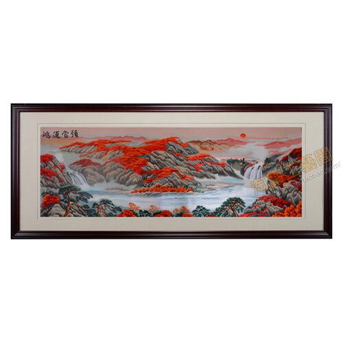 新中式真丝苏绣成品书房山水客厅刺绣挂画鸿运当头沙发背景墙装饰 - 图3