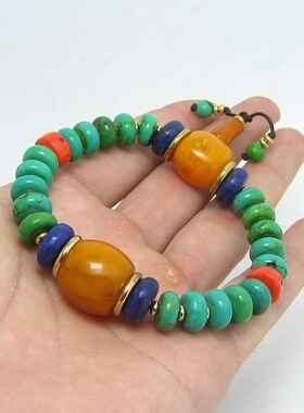 特价天然绿松石手链蜜蜡隔片散珠