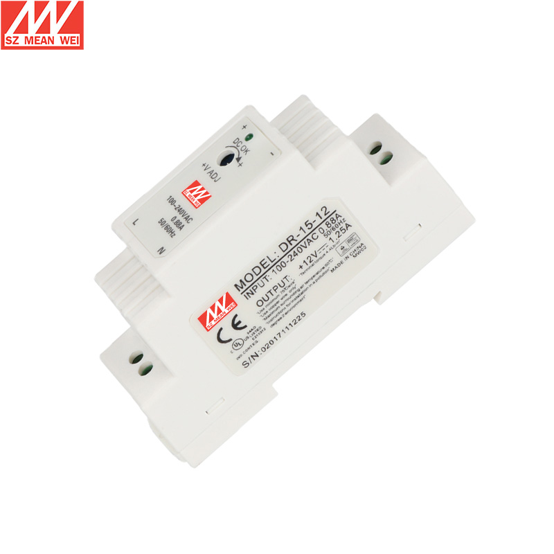 明纬导轨式安装小体积开关电源DR-15W 24V0.63A 12V1.25A工业电源 - 图0